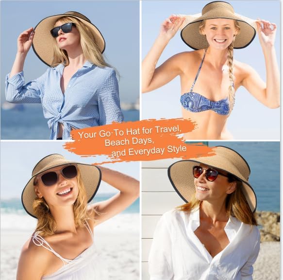 Womens Sun Visor Hat Straw Sun Visors for Women Summer Packable Ponytail Beach Hats for Women Travel