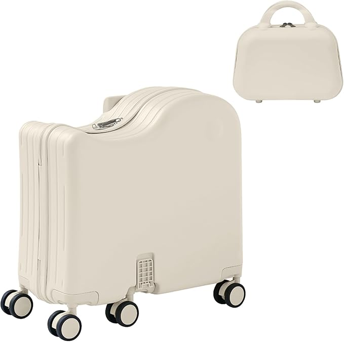 TABU Ride-on Luggage with Handbag for Kids,Hardshell Carry On Suitcase with Hidden Cup Holder, Foldable Pedal,Type-C & USB Interface, TSA Lock, 6-Spinner Wheels, White