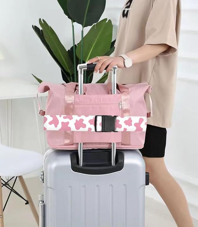 Luggage Straps for Suitcases Travel Belt Accessories, Cute Suitcase Strap, Adjustable Luggage Belt Strap, Heavy Duty with Quick-Release Buckle Luggage Strap Cute Pink Cow Print