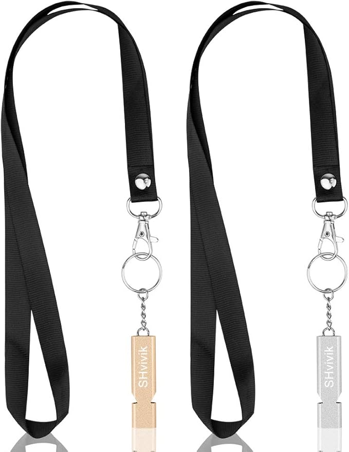 Emergency Whistle, 2PCS Premium Safety Survival Whistles with Lanyard Keychain, High Pitch Double Tubes for Outdoor Hiking Camping Hunting Fishing Boating