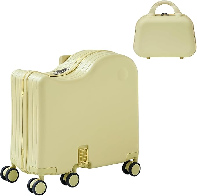 TABU Ride-on Luggage with Handbag for Kids,Hardshell Carry On Suitcase with Hidden Cup Holder, Foldable Pedal,Type-C & USB Interface, TSA Lock, 6-Spinner Wheels, Yellow