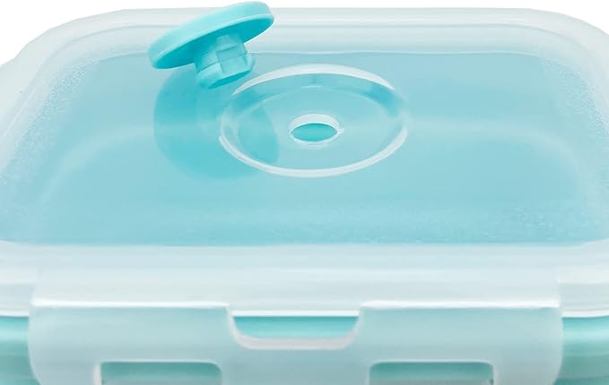 CCyanzi 3piece Collapsible Food Storage Containers with Lids, Silicone Lunch Container, Microwave & Freezer Safe, Space Saving for Kitchen Cabinet and Camping Backpack,(blue)