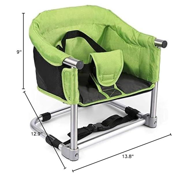 Booster Seat for Dining Table: Portable Toddler Booster Chair with Safety Buckle and Height Adjustable, Foldable Baby Feeding Chair, Kids High Chair Booster Seat for Kitchen Home Travel - Green