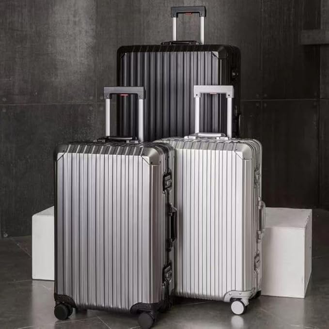 Mvst Luggage Premium All Aluminum Magnesium Carry On 20'' Lightweight Metal,Suitcase with Spinner Wheels Built-in Toiletry Set, Luggage Protector(silvery) (Grey, 20inch)