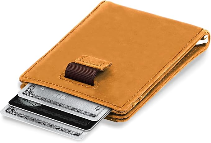 Kings Loot Money Clip Slim Minimalist Wallet for Men | RFID Blocking Leather Design with Money Clip | Front Pocket Bifold Holds 12 Cards | Stylish & Compact Wallets (Buckskin)