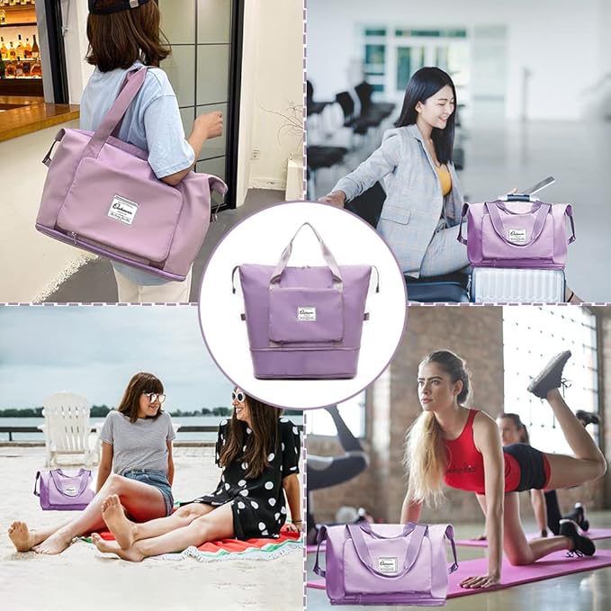 Large Capacity Foldable Travel Bag Expandable Portable Carry on Bag Dry&Wet Separation Sports Duffel Bags