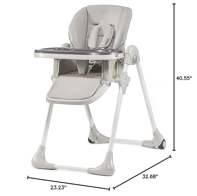 Kinderkraft Highchair Yummy, Baby Chair, Ergonomic, Comfortable, Reclining, Foldable, with Ajustable Height, Footrest, Detachable Double Tray, for Toddler, from 6 Month to 3 Years, Gray