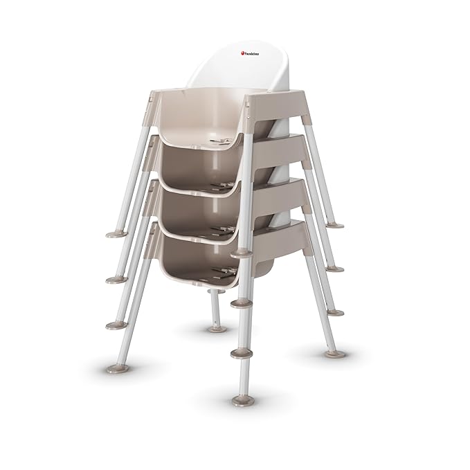 Foundations Secure Sitter 13" Feeding Chair, Stable “No Tip” Feet, 3-Point Adjustable Harness, Removable Tray, Easy to Clean, Smooth Plastic (White/Tan)