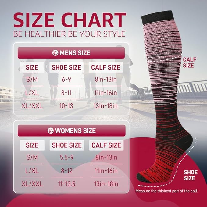 Kickticks 4 Pairs Compression Socks for Woman & Man Unisex 20-30mmHg Knee high Plus Size Wide Calves for Flying Running…