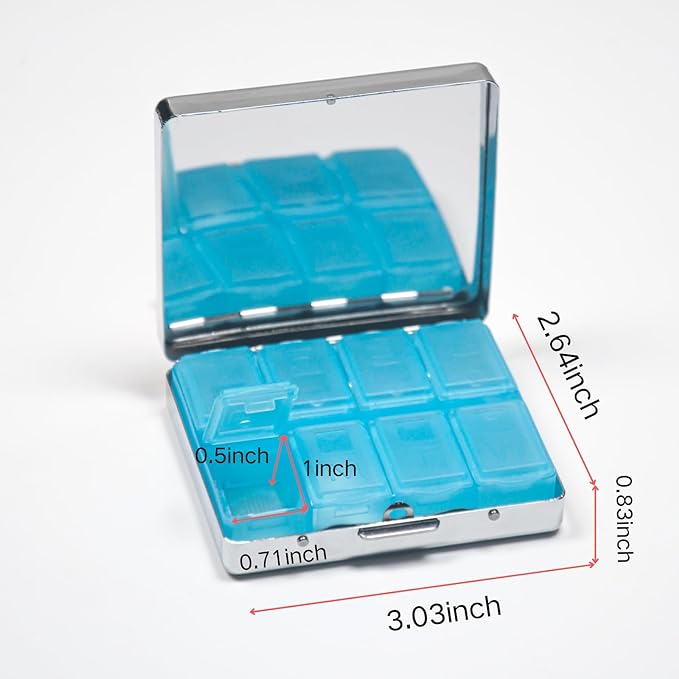 Silver Vintage Pill Box 7 Day Metal Pill Box with Mirror and 8 Compartments Cute Travel Pill Organizer for Purse (Butterfly Bush Skull)