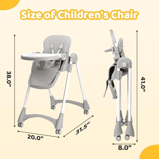 JOYMOR Foldable Baby High Chair, 4 in 1 Convertible Highchair for Eating, Height Adjustble and Multiple Recline, Compact Foldable Design for Easy Storage (Gray)