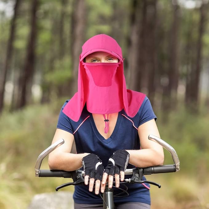Foldable Sun Cap, Fishing Hats, UPF 50+ Protection Caps with Face Mask Neck Flap