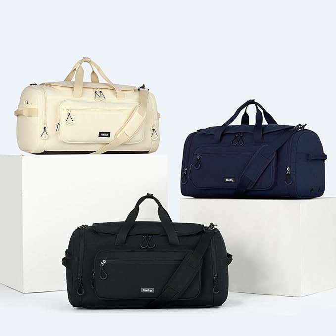 Large Travel Duffle Gym Bag with Shoe Compartment, Underseat Carry On Luggage Overnight Weekender Personal Item Workout Bags for Women Men (Offwhite)