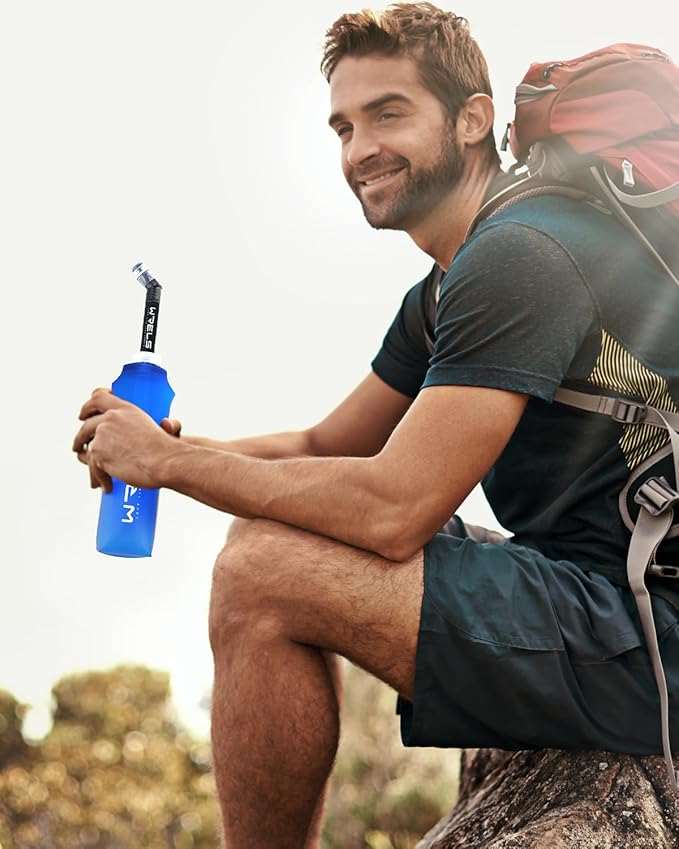 Folding Soft Flask Portable Collapsible Running Lightweight Water Bottle for Outdoor Sports,Travel with Mouthpeice Cover