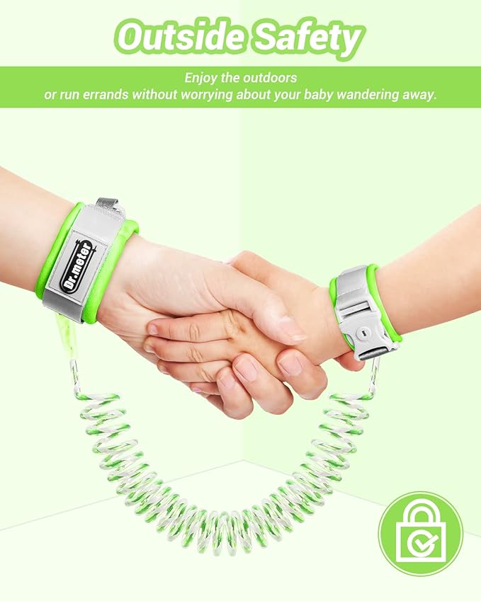 Dr.meter Anti Lost Wrist Link, 2 Pack Toddler Safety Leash with Key Lock, Reflective Child Walking Harness - Dual 8.2ft Length Blue & Green Kids Leash for Supermarket Mall Airport Amusement Park Zoo