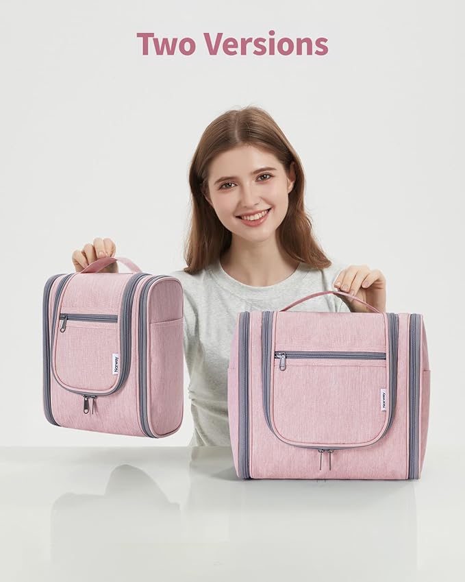 Narwey Small Hanging Toiletry Bag Women Travel Makeup Bag Organizer Toiletries Bag for Travel Size Essentials Accessories Cosmetics (Medium, Pink)