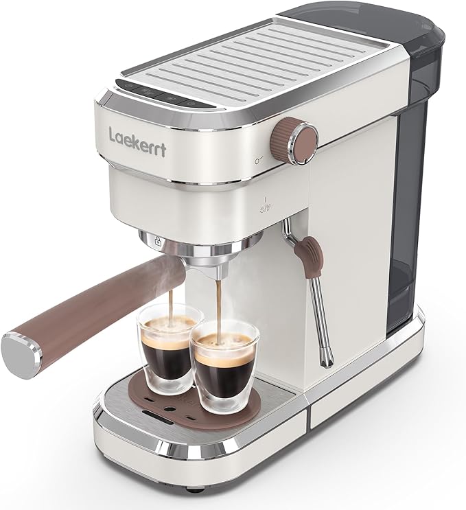 Espresso Machine, Expresso Coffee Machines for Home, 20 Bar Cafetera Espresso with Milk Frother Steam Wand, Compact Small Coffee Maker for Latte and Cappuccino (Pear White, Stainless Steel, Gift)