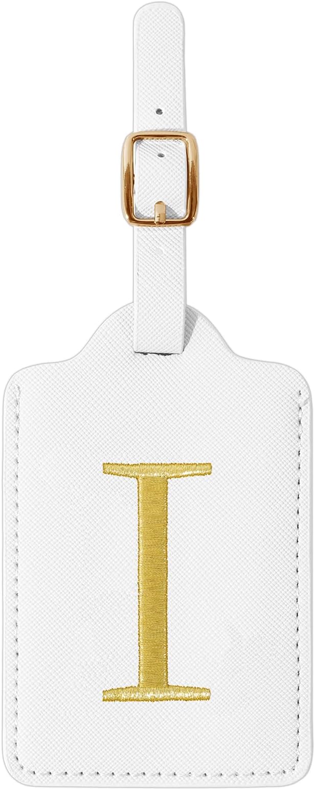 Personalized Initial Luggage Tags for Suitcase TSA Approved, White Leather Cute Luggage Tag with Privacy Cover Name Card, Embroidered Custom Luggage Tags Travel Baggage Tags Gifts for Women Kids(I)