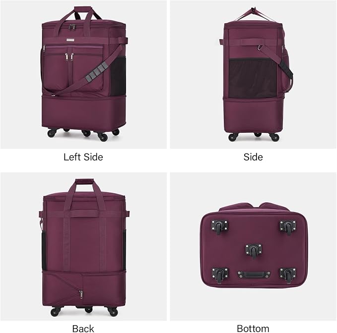 MILADA Expandable Luggage Bags for Travel Foldable Suitcase with Wheels Collapsible Rolling Travel Duffle Bag Lightweight Large Suitcases without Telescoping Handle, Purple