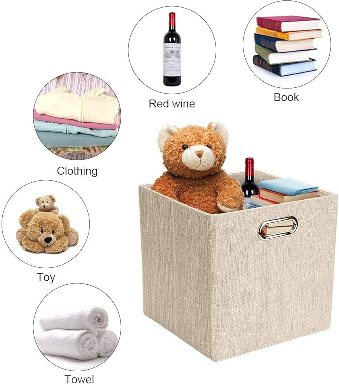 Posprica Collapsible Storage Cubes,11×11×11 Fabric Storage Bins Containers Drawers,4pcs, Beige