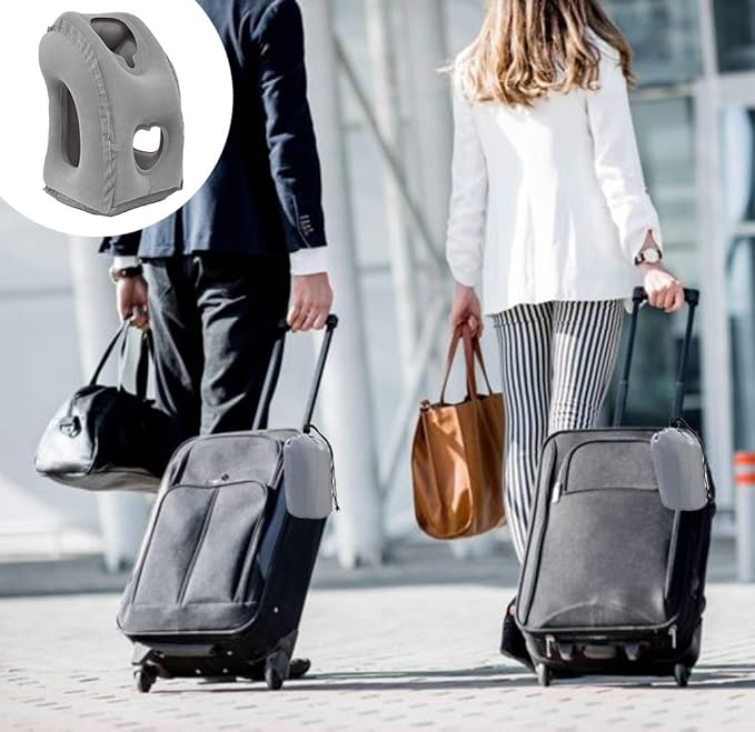 Inflatable Travel Air Pillow for Sleeping to Avoid Neck and Shoulder Pain, Comfortably Support Head and Lumbar, Used for Airplane, Car, Bus and Office (Grey)