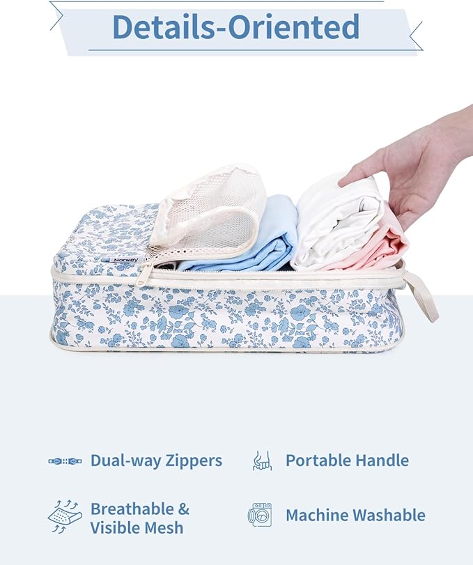 Narwey 6 Set Compression Packing Cubes for Travel Kids Women Carry on, Packing Organizers Bag for Backpack Luggage Suitcase Duffle Bags
