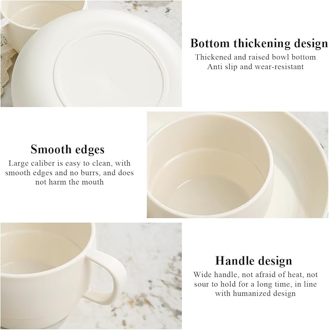 Camping Essentials Set, HOMQUEN Camping Plates and Bowls Set, Coffee Mug, Travel Cutlery Set Include Spoon, Fork, Knife for Work, Outdoor,Picnic, Camp (White)