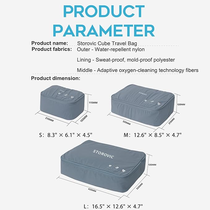 Packing Cubes for Suitcases - Premium Travel Organizer Bags, Water-Resistant, Odor-Eliminating, Soft & Portable Luggage Accessories, Blue(8.3” × 6.1” × 4.5”) S
