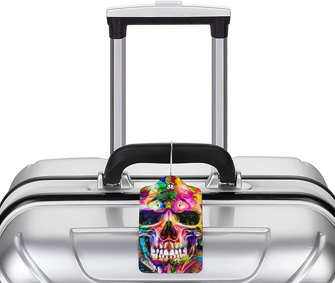 Artistic Skull Leather Luggage Tags for Suitcases with Cool Pattern Print, Waterproof Private Name ID Labels for Travel Baggage Bag Suitcase Lunch Box, Cruise Ships, Travel Accessories Tags