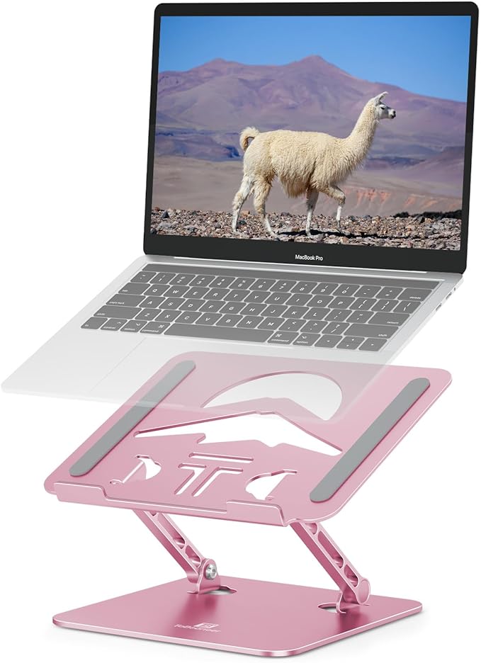 Laptop Stand Adjustable Laptop Holder for Desk, Foldable Laptop Riser Portable Computer Stand Compatible with MacBook, Lenovo, HP and All Laptops up to 15.6 inches Puce Pink