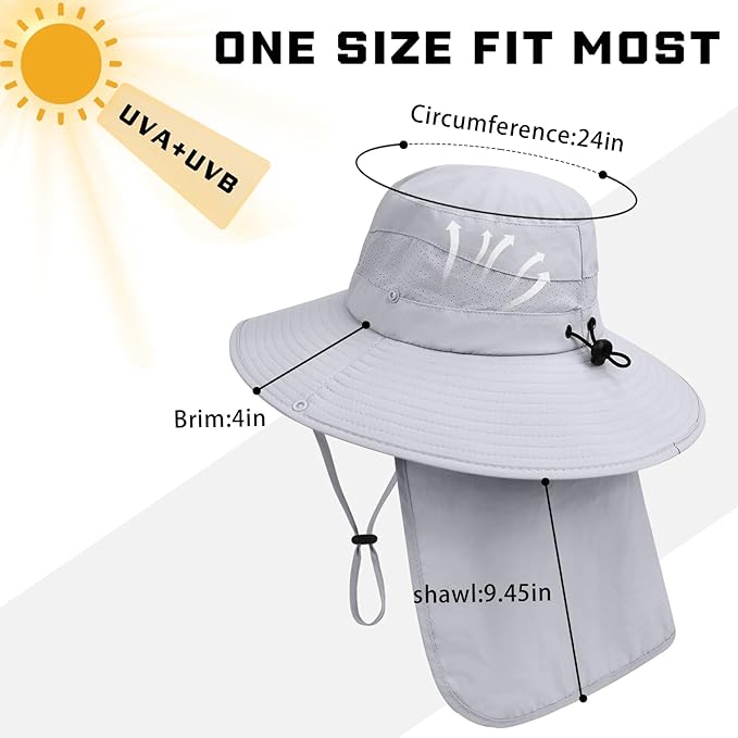 Sun Hats for Men Women, UPF50+ Protection Safari Hat,Wide Brim Fishing Hat with Neck Flap,Bucket Hats for Beach Hiking
