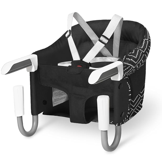 MTWML Hook On High Chair with Tray,Portable Baby High Chair That Attaches to Table,Clip On Fast Table Seat for Babies and Toddlers.Baby Feeding Seat for Dining Tables and Counter(Stripe-Black)