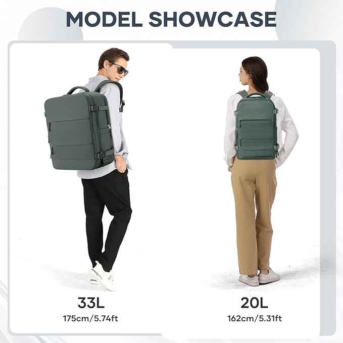 coowoz Large Travel Backpack Carry On for Women Man Waterproof Gym Backpacks Mochila de Viaje Teacher Travel Bag Essentials Personal Item Backpack Rucksack Airplane Accessories Must Haves Olive Green