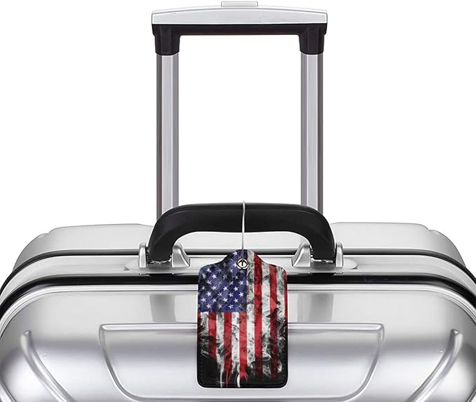 2 Pack American Flag Luggage Tags for Suitcases, Cool Leather Luggage Tag for Travel, Bag Tag Privacy Name ID Card Bag Labels for Friends Adults Kids Tourists
