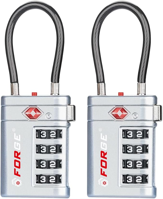 Forge TSA Approved Luggage Locks 4 Digit Combination TSA Travel Locks with TSA008, Open Alert Indicator, Zinc Alloy Body for Luggage, Suitcase, Backpack, and More. Silver 2 Locks.