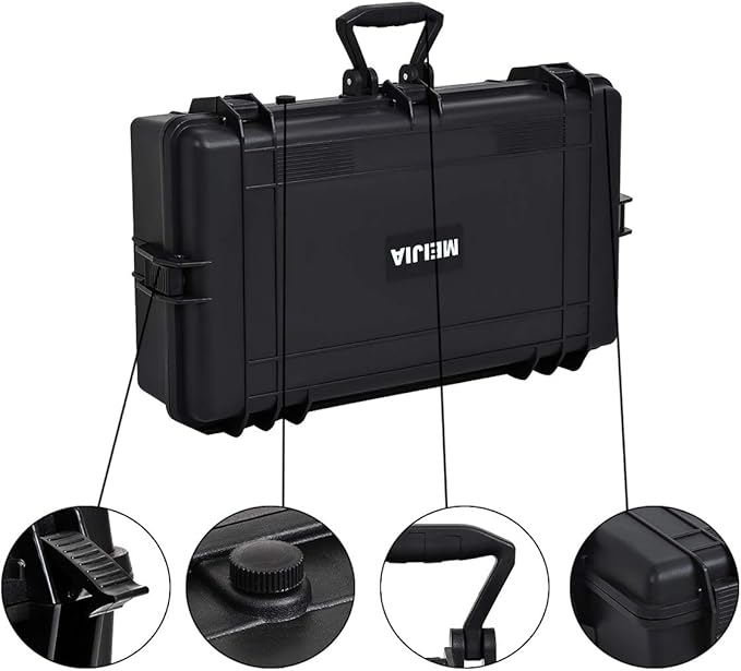 MEIJIA All Weather Waterproof Hard Camera Case,Hard Case with Customizable Fit Foam,Fit Use of Drones,Camera,Equipments,Pistols,Elegant Black (Black, 28.84"x16.92"X7.08")
