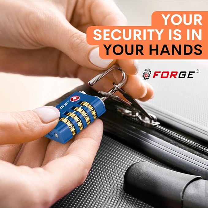Forge Dual-Opening: Key or Combination Access Lock, TSA Approved Locks for Luggage, Pelican case, Travel, Gym, School, Stainless Steel Shackle. (Blue 2 Pk)
