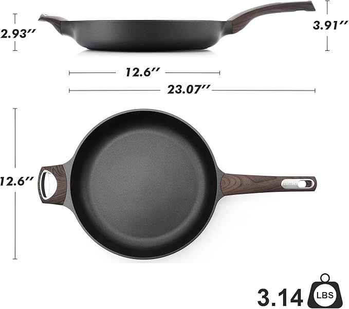 SENSARTE Nonstick Frying Pan Skillet 12.5Inch Large Non Stick Omelette Pans with Ergonomic Handle, Healthy Kitchen Cooking Chef's Pan, Free of Intentionally Added PFOA, Induction Compatible, Black