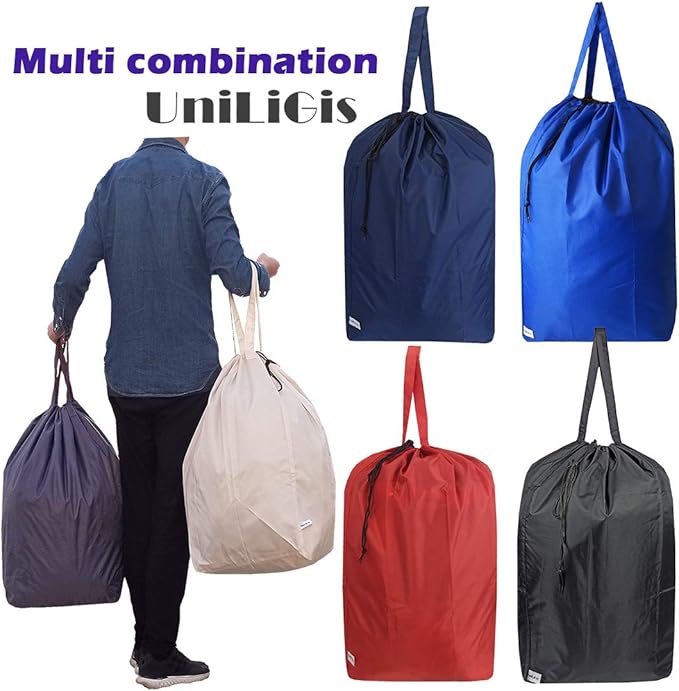 Washable Travel Laundry Bag with Handles and Drawstring (2 Pack), Heavy Duty Large Enough to Hold 3 Loads of Laundry, Fit a Laundry Basket or Clothes Hamper, 27.5x34.5 in,Grey