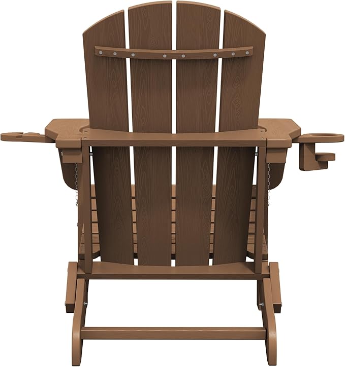 SERWALL Adirondack Chair with Cup Holders - Composite Adirondack Chairs HDPE Outdoor Chairs All Weather Use- Brown