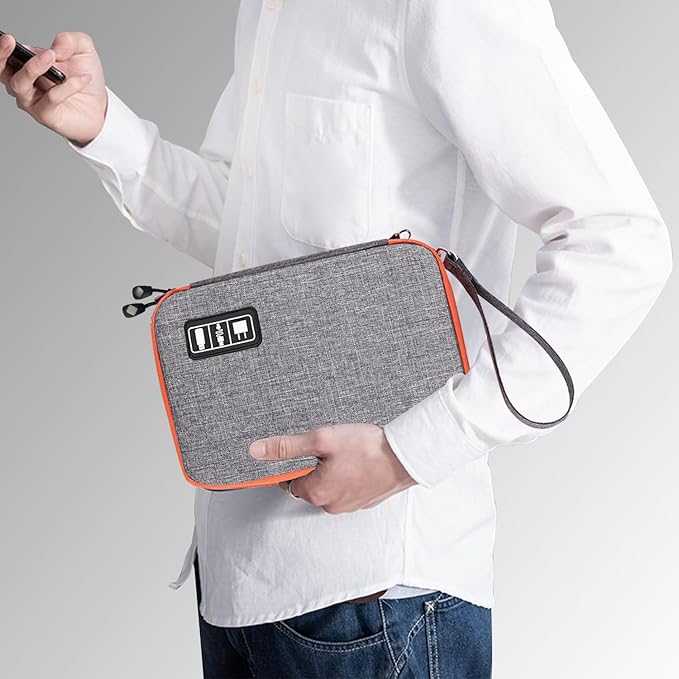 Electronics Travel Organizer,Portable Waterproof Electronic Travel Storage Bag for Small Charging Cord Storage,Charger,SD Card etc,for Travel,Business-Grey Orange