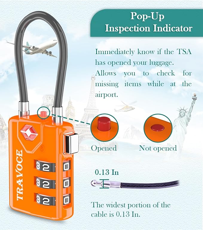 TSA Approved Luggage Locks, Travel Locks Which Also Work Great as Gym Locks, Toolbox Lock, Backpack and More, Orange 2 Pack