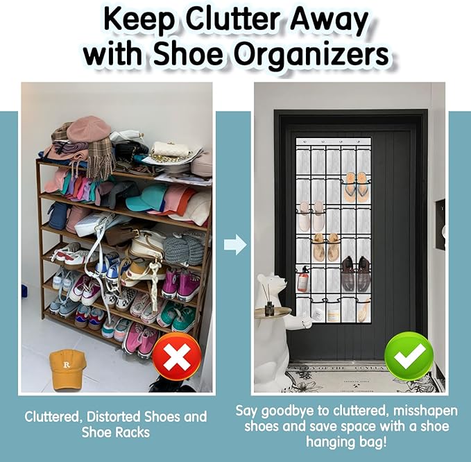 Over the Door Shoe Organizer with 30 Breathable Mesh Pockets - Large Capacity Closet Storage for Men & Women, Hanging Shoe Rack Organizer (White)