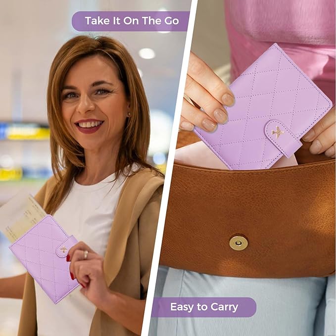 Melsbrinna Rfid Passport Holder for Travel women/Men, Cute Passport Wallet Rfid Blocking Card Slots, Rfid Passport Cover/CaseTravel Wallet, Passport Book Holder (1, LG PURPLE)