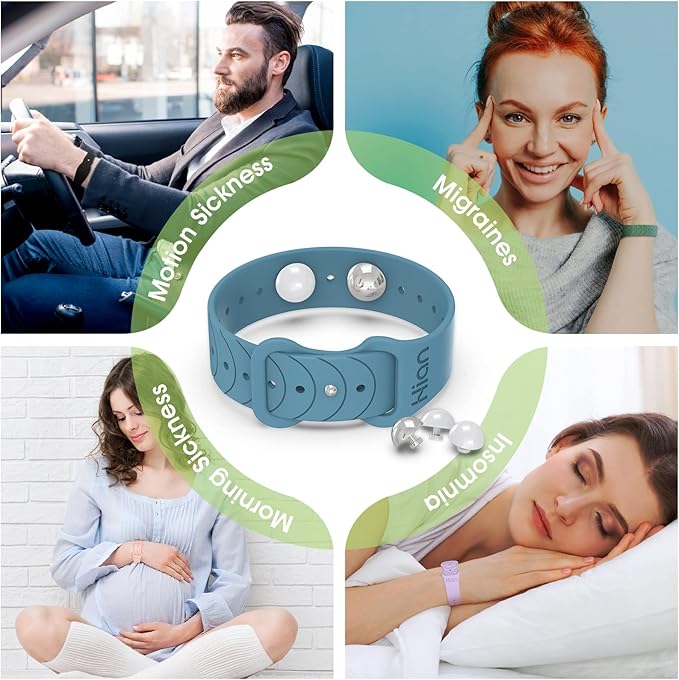 Hion Motion Sickness Bracelets Sea Sickness Wristbands for Motion Sickness/Morning Sickness/Pregnancy Nausea Anti Nausea Wristband Acupressure Nausea Bands Motion Sickness Bands(1Pair Black)