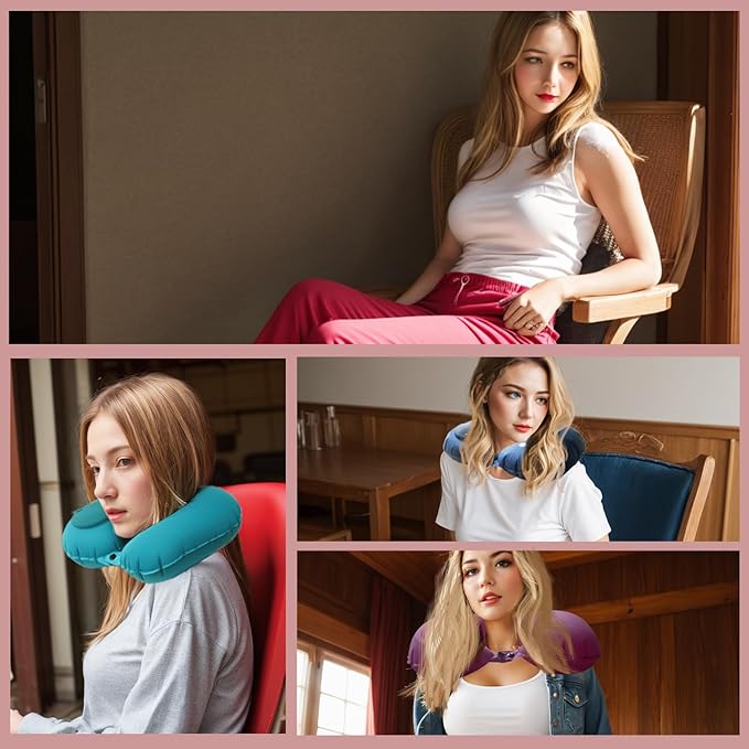 Inflatable Travel Pillow for Sleeping Airplane - Inflatable Neck Pillow for Traveling on Plane, Press to Inflate,Portable Travel Neck Pillow with Carry Bag (Gray)