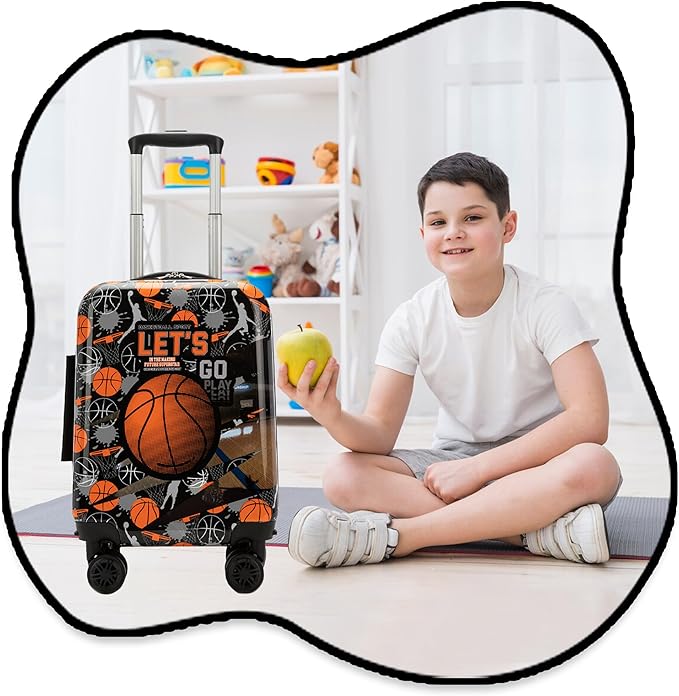 Kid’s Luggage Set 5 Piece Suitcase Set 16’’ Hardside Basketball Luggage with Spinner Wheels Boys Carry on Toddler Travel Rolling Suitcase Carry on Luggage Airline Approved
