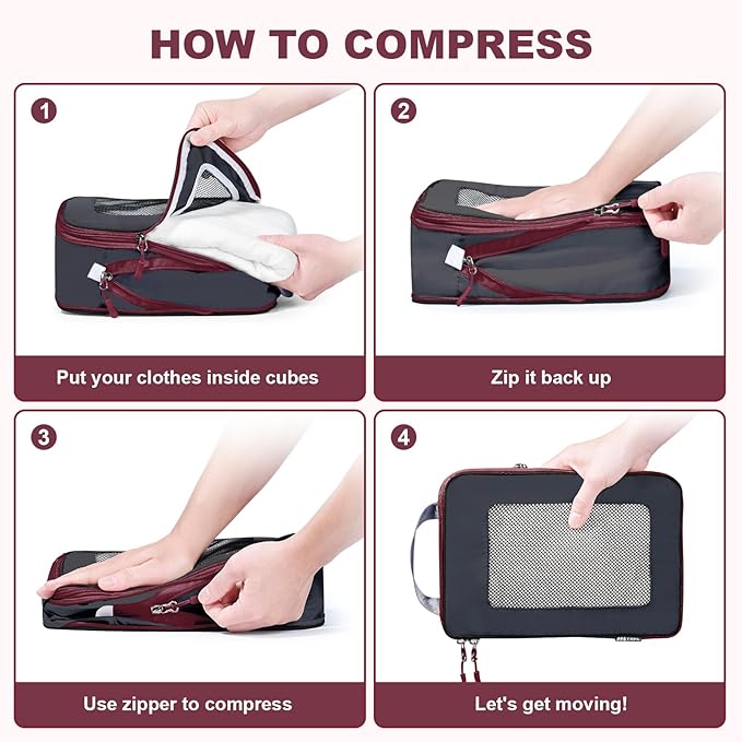 7 Set Compression Packing Cubes Packing Organizer for Travel,Travel Accessories for Carry on Luggage Suitcase Backpack Expandable Organizers