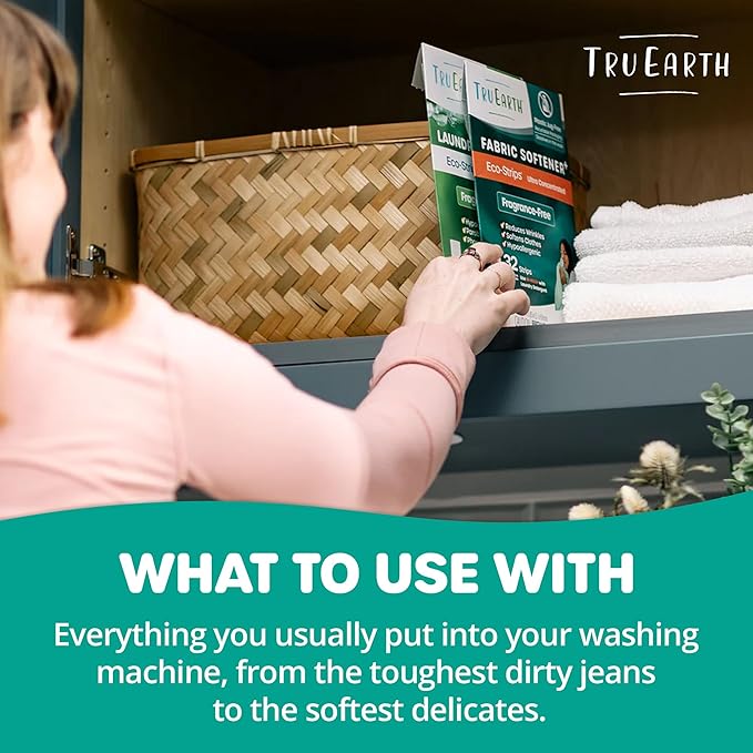 Tru Earth Fabric Softener Strips for Washing Machine, Alternative to Fabric Softener Liquid and Pods, Unscented Fragrance Free, Up to 128 Loads Per 64-Count