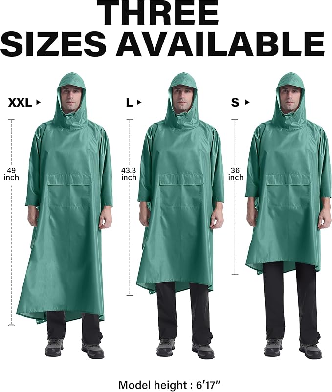 iCreek Hooded Rain Poncho with Pocket Waterproof Lightweight Unisex Raincoat Jacket for Hiking, Camping, Outdoor